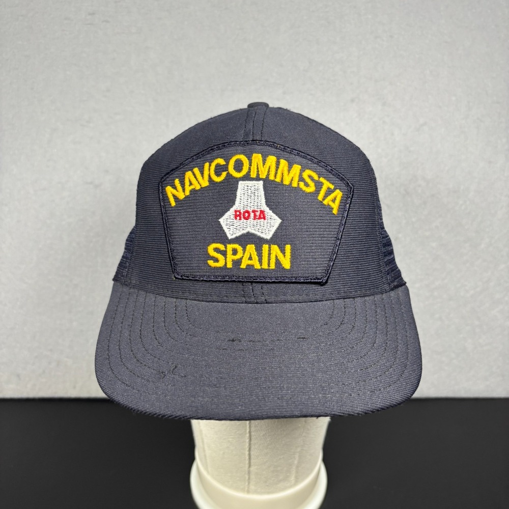 Vintage NAVCOMMSTA Rota Spain Navy Trucker Hat Cap Made In USA North Star VTG